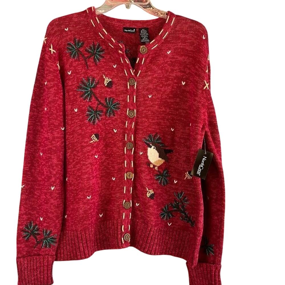 NWT Northcrest Bird Cardigan Sweater Size Medium Whimsical
